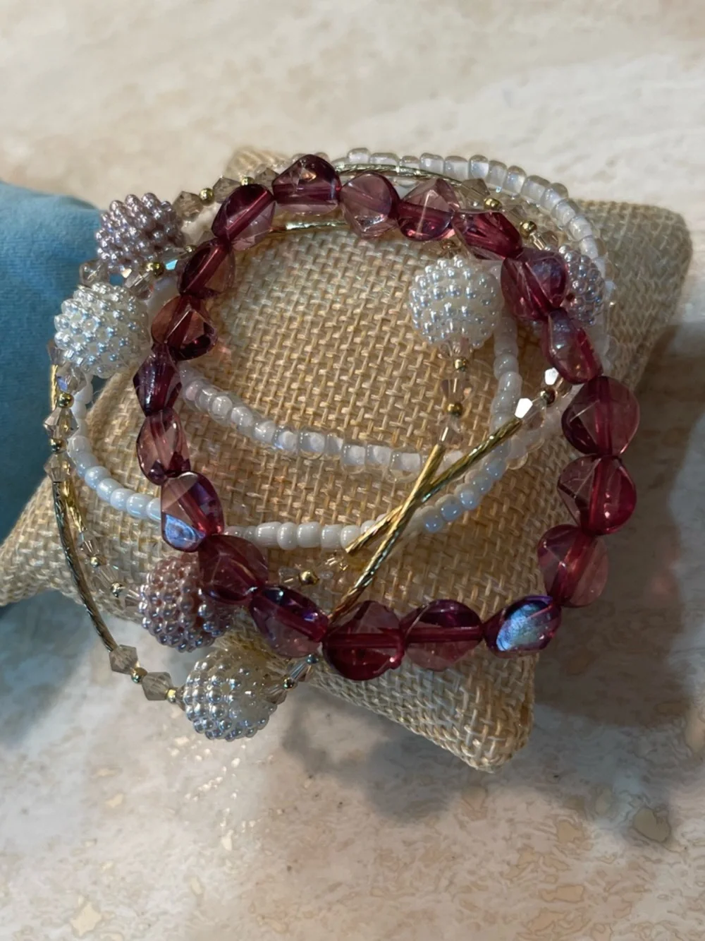 Stack of 6 Beaded Stretchy Bracelets.